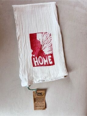White Kitchen Tea Towel with Red Idaho “HOME" Print